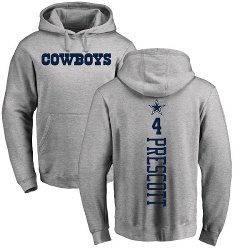 Men Dallas Cowboys Ash Dak Prescott Backer #4 Pullover NFL Hoodie Sweatshirts->nfl t-shirts->Sports Accessory